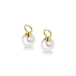 ZINZI Gold 14 karaat gouden oorbedels parel wit 8mm ZGCH144 (zonder oorringen)