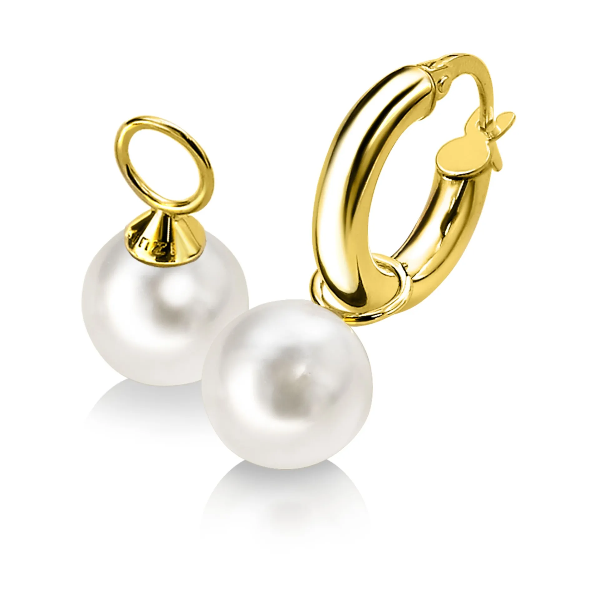 ZINZI Gold 14 karaat gouden oorbedels parel wit 8mm ZGCH144 (zonder oorringen)