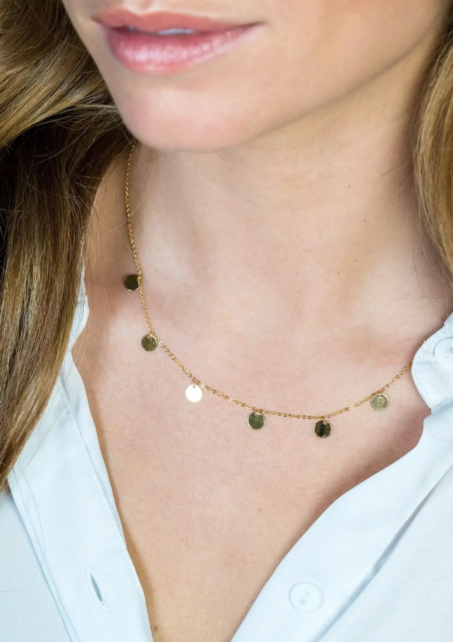 ZINZI Gold 14 karaat gouden collier met 7 rondjes 45cm ZGC167
