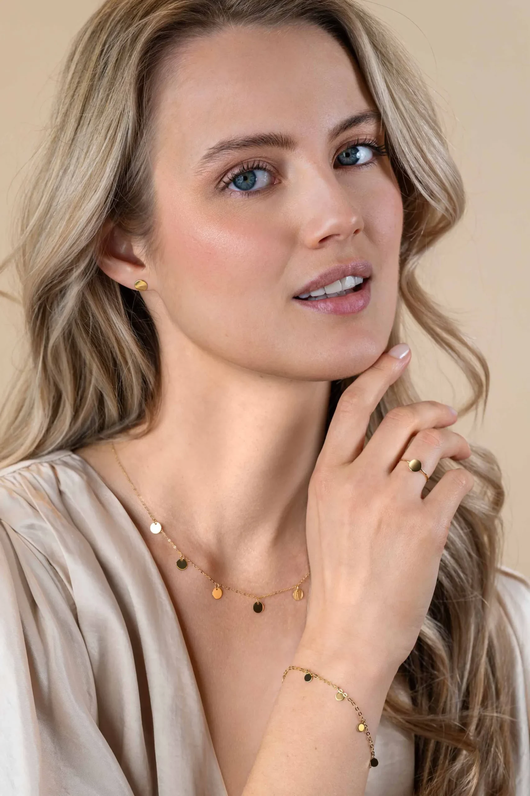 ZINZI Gold 14 karaat gouden collier met 7 rondjes 45cm ZGC167