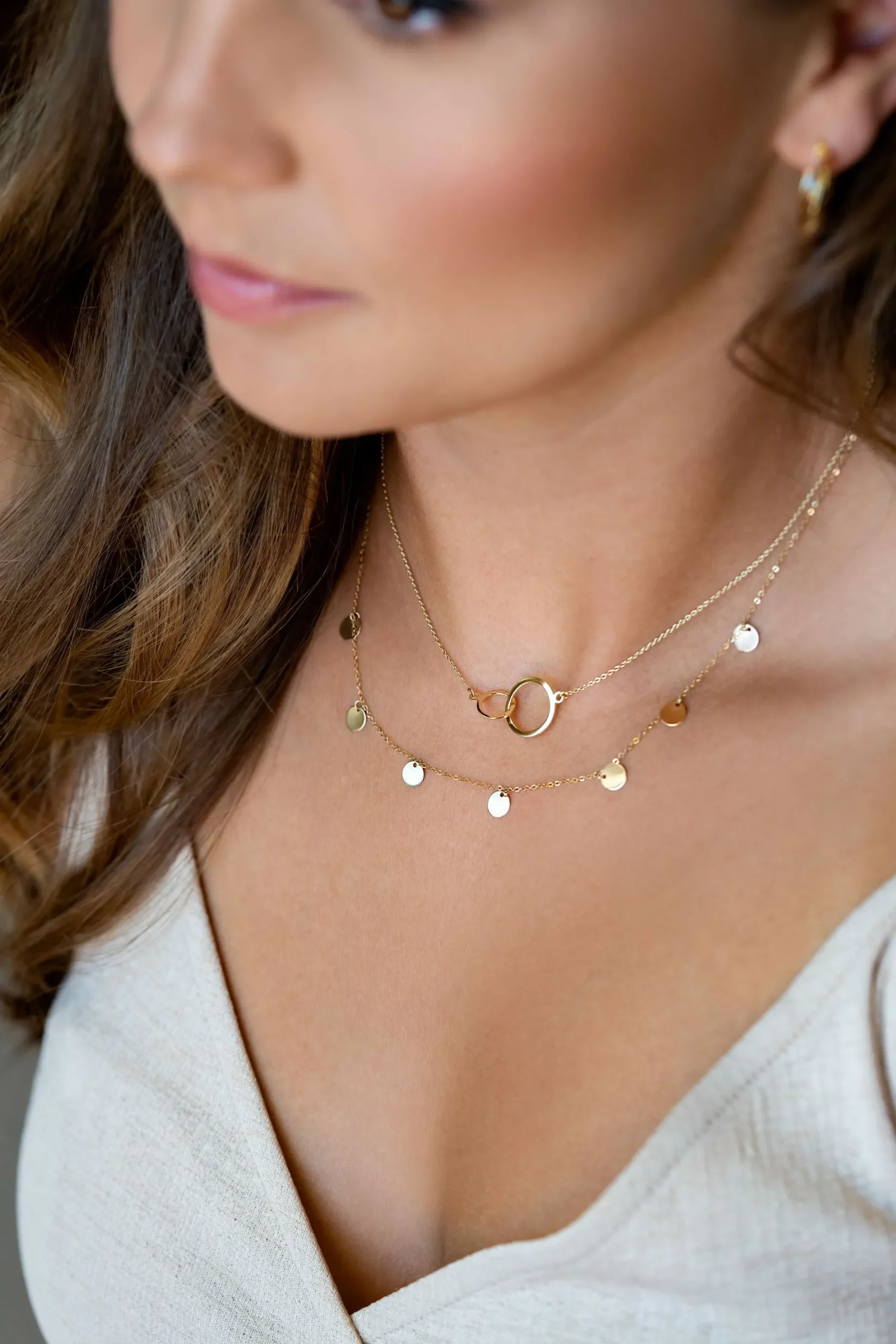 ZINZI Gold 14 karaat gouden collier met 7 rondjes 45cm ZGC167