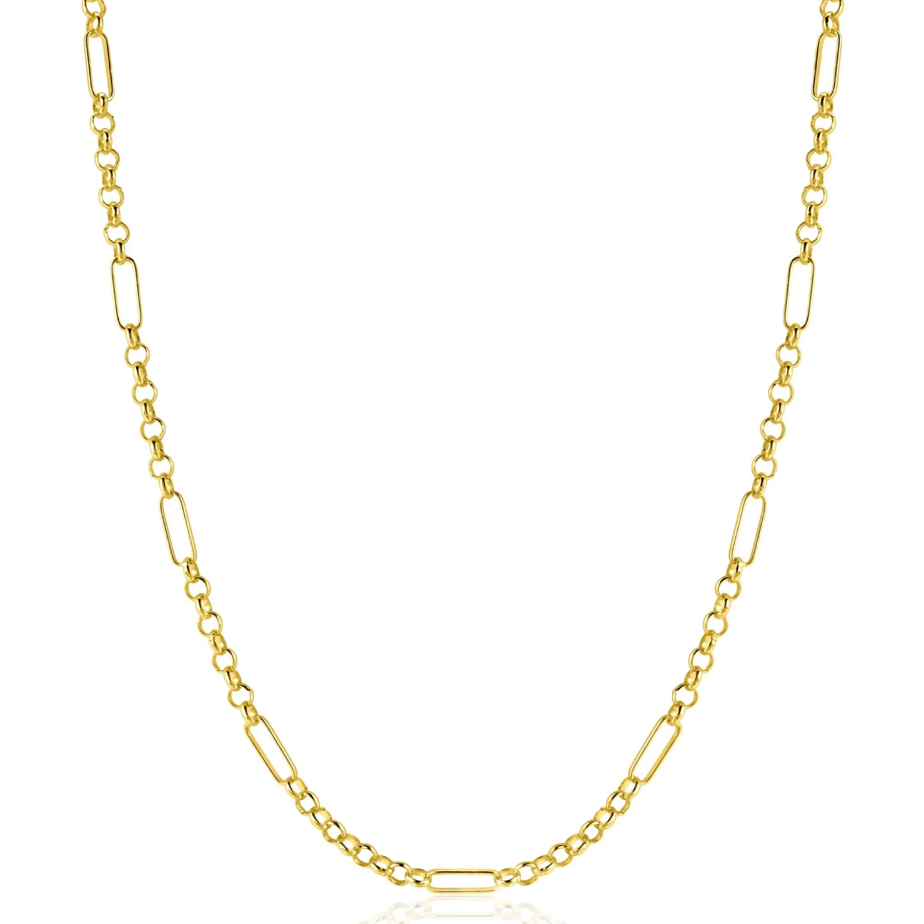 ZINZI Gold 14 karaat gouden massieve ketting met lange paperclip-schakels gecombineerd met jasseron schakels 41-43cm ZGC495