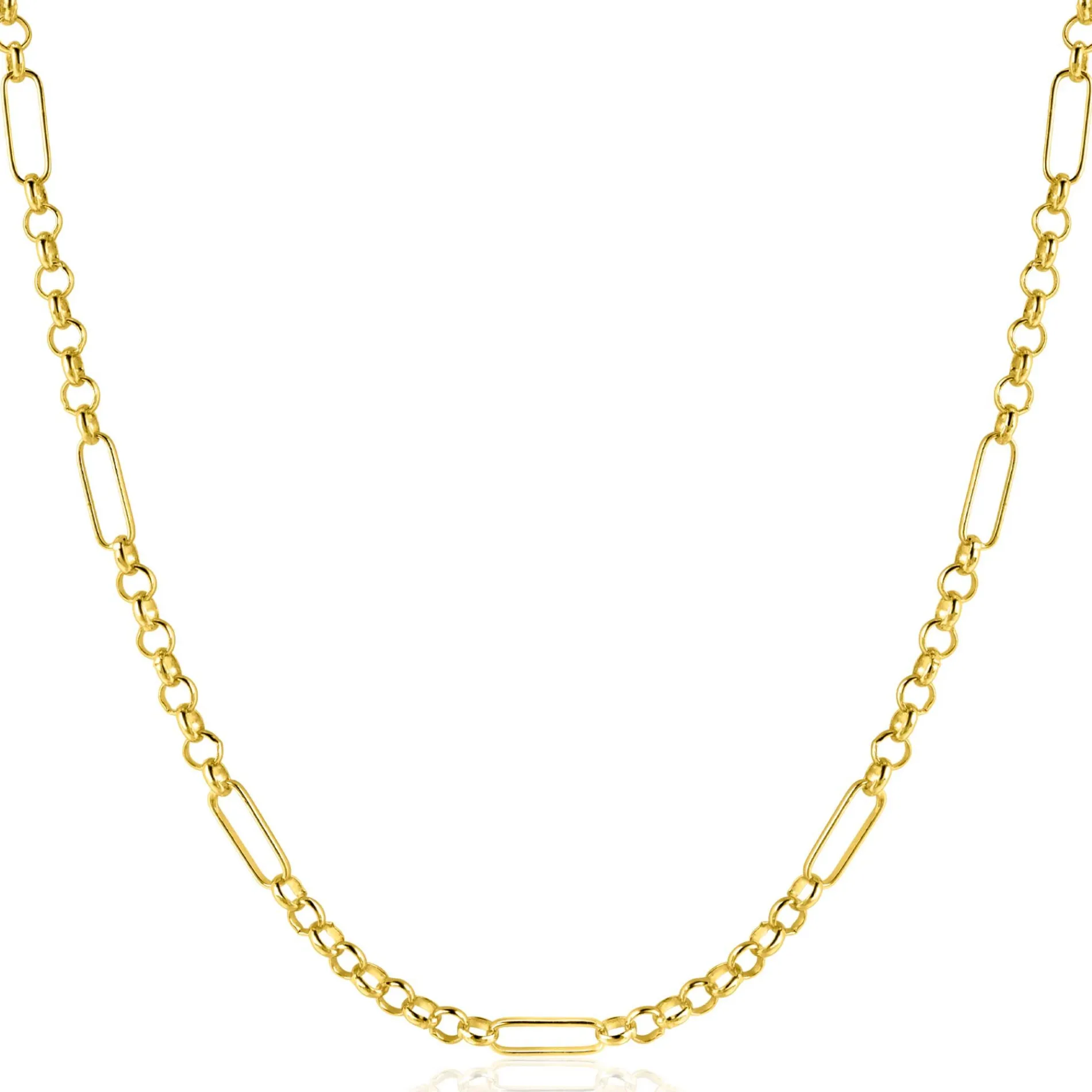 ZINZI Gold 14 karaat gouden massieve ketting met lange paperclip-schakels gecombineerd met jasseron schakels 41-43cm ZGC495