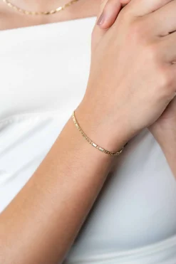 ZINZI Gold 14 karaat gouden massieve armband met valkenoog schakels en glimmende plaatjes 2,6mm breed 17-19cm ZGA499