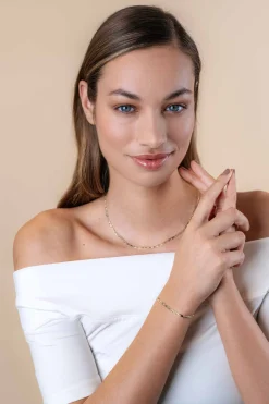 ZINZI Gold 14 karaat gouden massieve armband met valkenoog schakels en glimmende plaatjes 2,6mm breed 17-19cm ZGA499