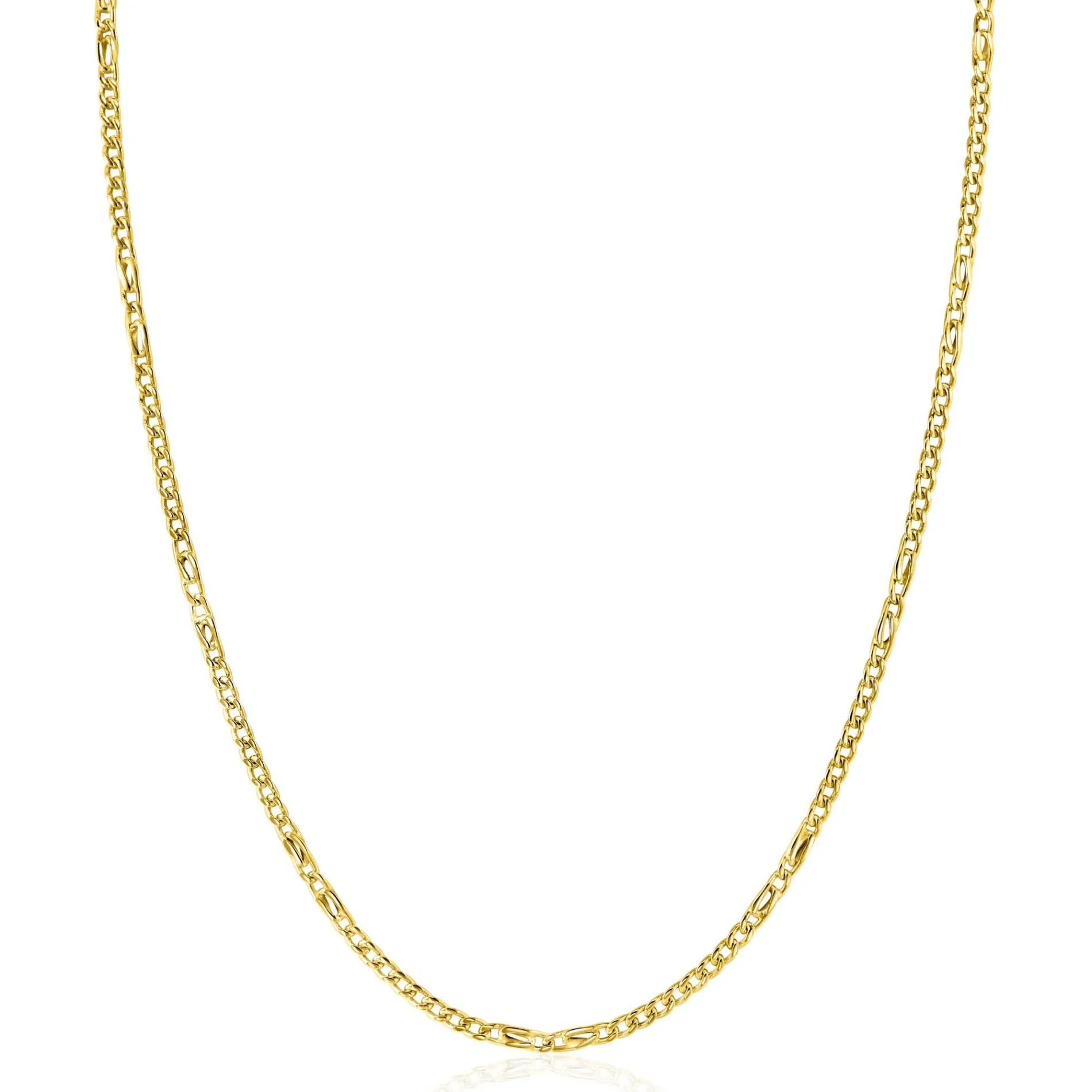 ZINZI Gold 14 karaat gouden massieve gourmet ketting met valkenoog schakels 2mm breed 41-43cm ZGC498