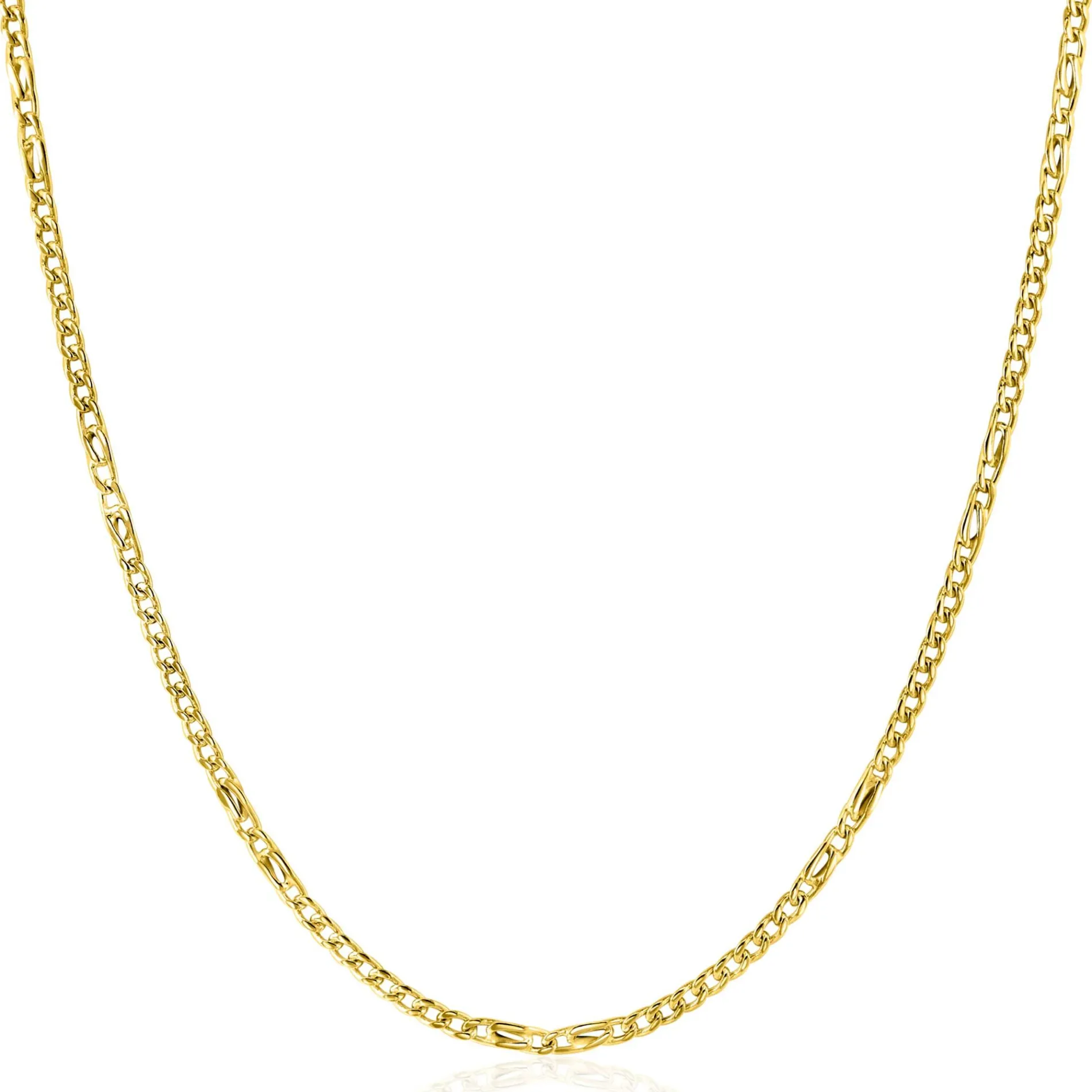 ZINZI Gold 14 karaat gouden massieve gourmet ketting met valkenoog schakels 2mm breed 41-43cm ZGC498