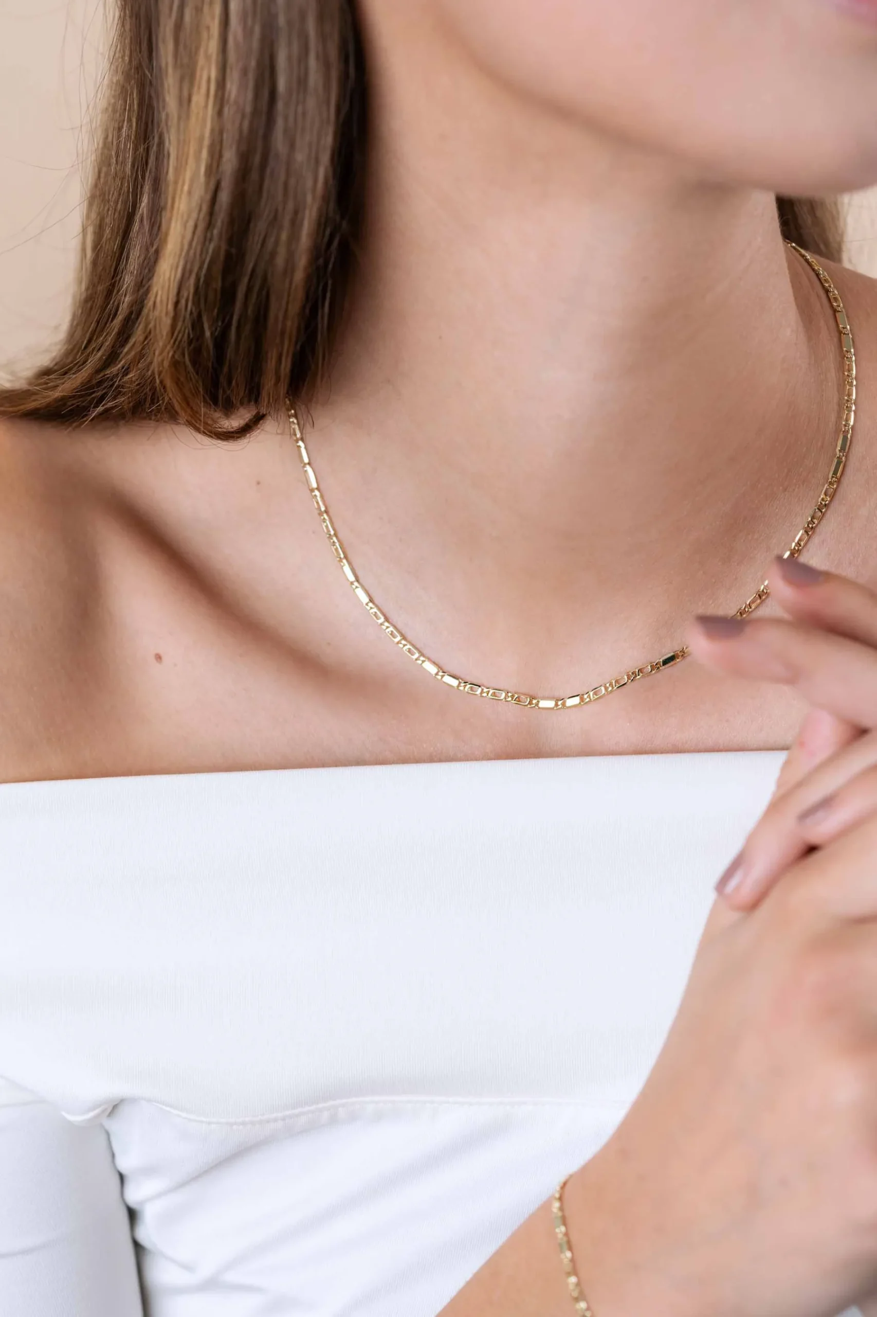 ZINZI Gold 14 karaat gouden massieve ketting met valkenoog schakels en glimmende plaatjes 2,6mm breed 41-43cm ZGC499