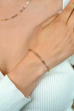 ZINZI Gold 14 karaat gouden armband met bewerkte paperclip-schakels en ovale schakels van 3,5mm breed 19cm ZGA494
