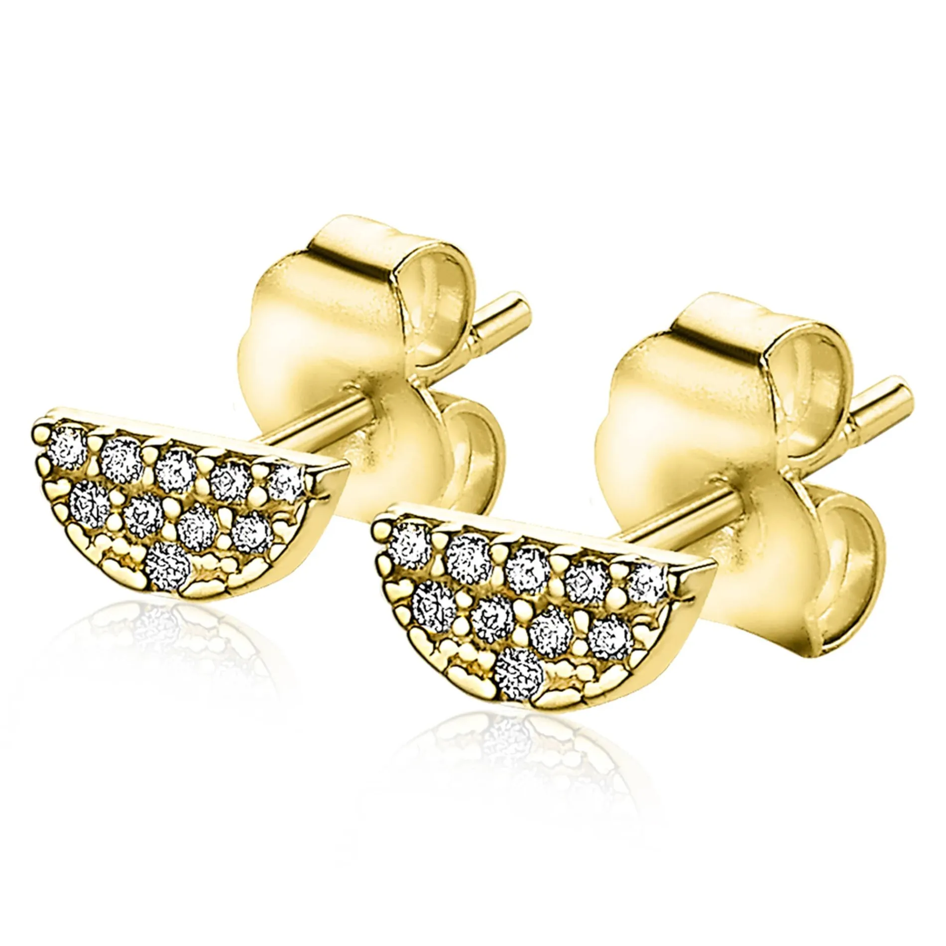 ZINZI Gold 14 karaat gouden oorknoppen halve maan wit zirconia ZGO220