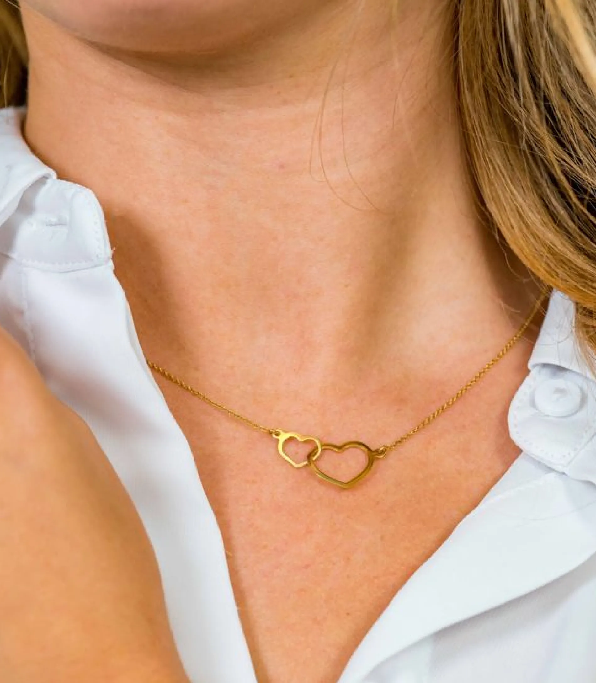 ZINZI Gold 14 karaat gouden jasseron ketting open harten 42cm ZGC114