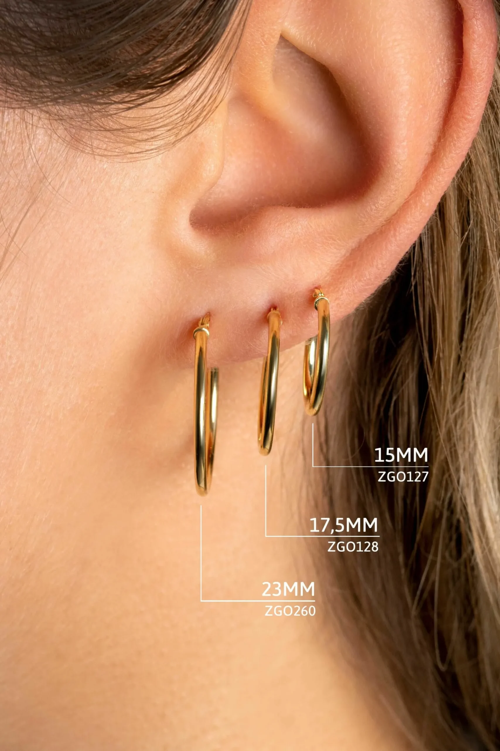 ZINZI Gold 14 karaat gouden oorringen ronde buis 17,5 x 1,5mm ZGO128