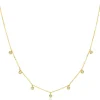 ZINZI Gold 14 krt gouden anker ketting met zeven ronde hangertjes, bezet met witte zirconia's 40-43cm ZGC451