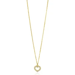 ZINZI Gold 14 krt gouden anker ketting met sierlijk open hartje (7mm), bezet met witte zirconia's 40-42,5cm ZGC450