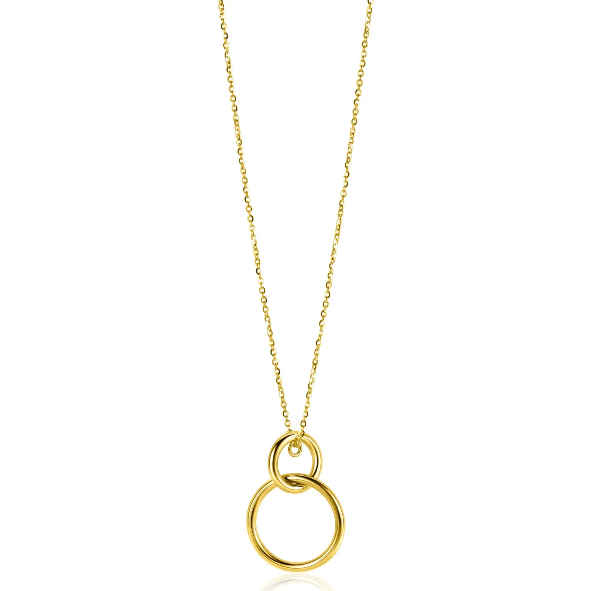 ZINZI Gold 14 krt gouden anker ketting 42-45cm met trendy hanger (26mm) met verbonden open ronde vormen ZGC446
