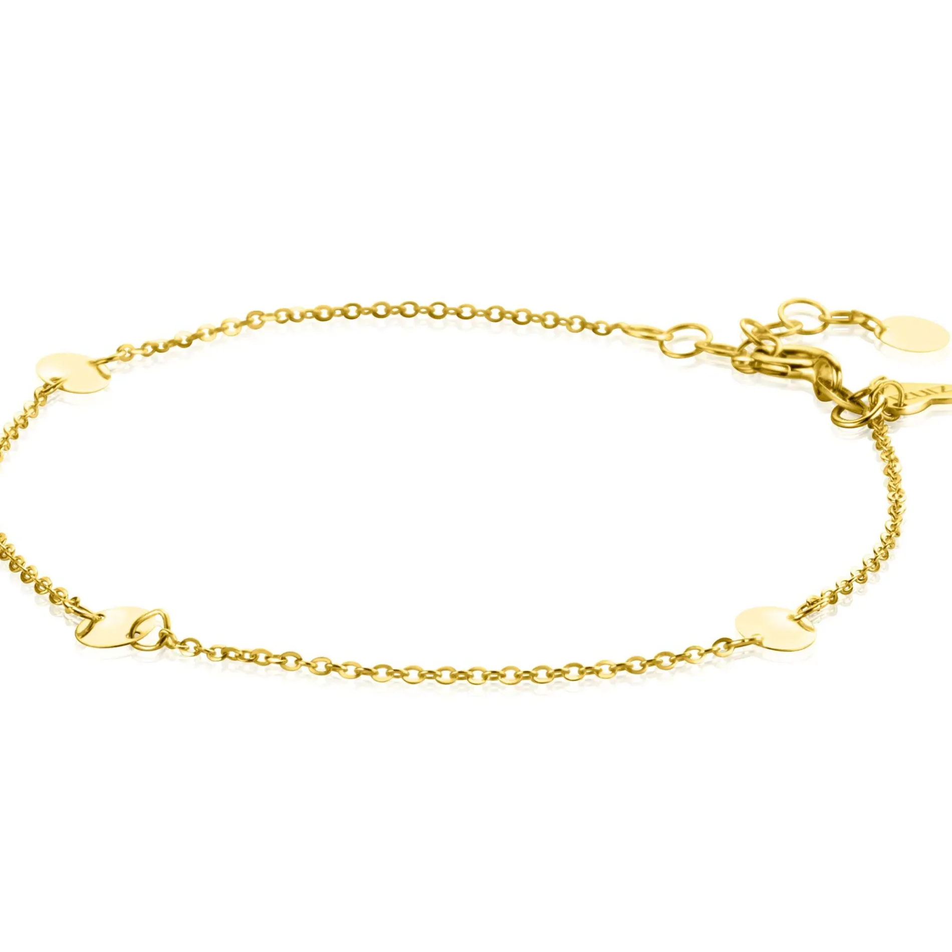 ZINZI Gold 14 krt gouden armband met subtiele jasseron schakels en drie ronde gladde plaatjes 5mm breed 18-20cm ZGA444
