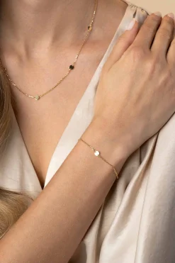 ZINZI Gold 14 krt gouden armband met subtiele jasseron schakels en drie ronde gladde plaatjes 5mm breed 18-20cm ZGA444