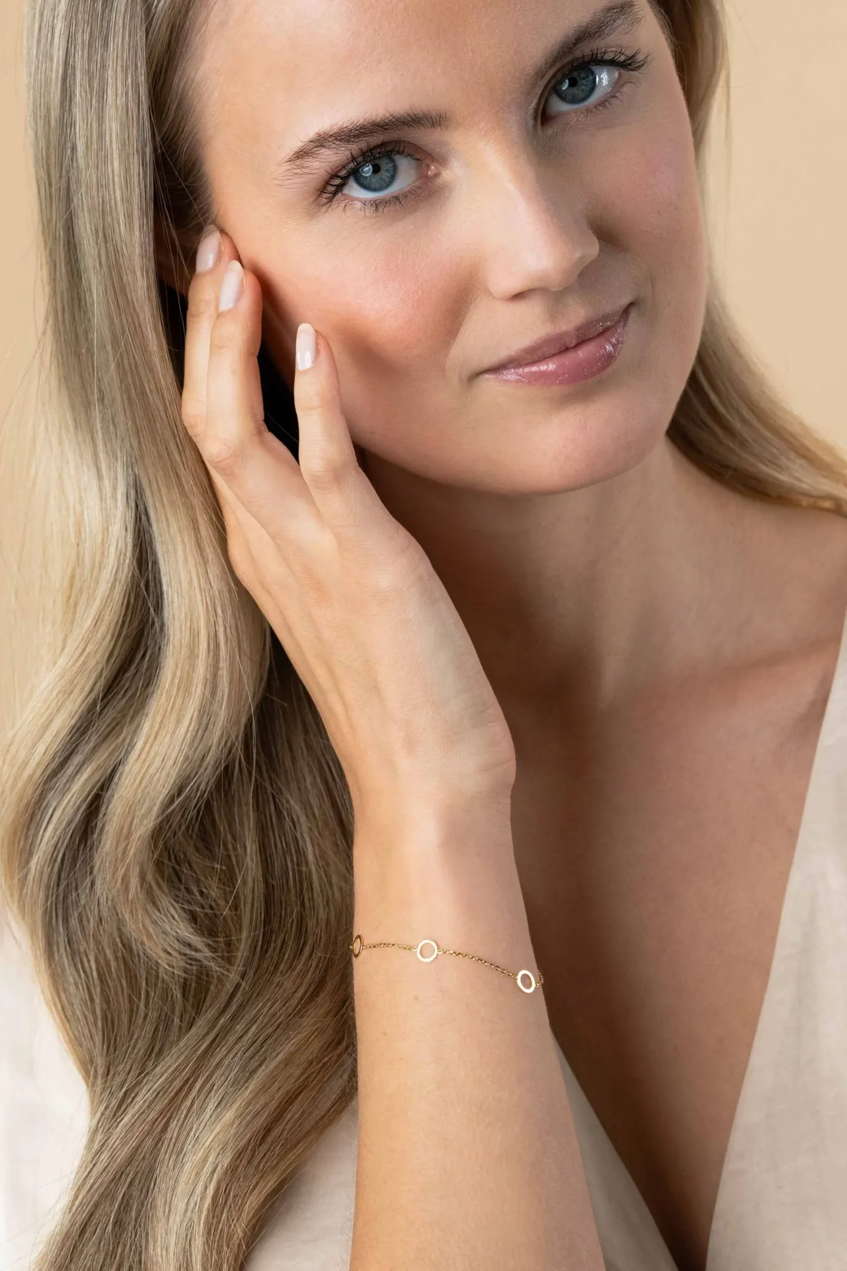 ZINZI Gold 14 krt gouden armband met subtiele jasseron schakels en drie open rondjes 6,5mm breed 18-20cm ZGA445