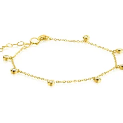 ZINZI Gold 14 krt gouden armband met zeven ronde hangertjes, bezet met witte zirconia's 15,5-18,5cm ZGA451
