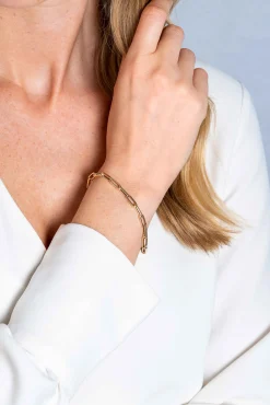 ZINZI Gold 14 krt gouden armband met trendy paperclip/closed for ever schakels 4mm breed, lengte 19cm ZGA347