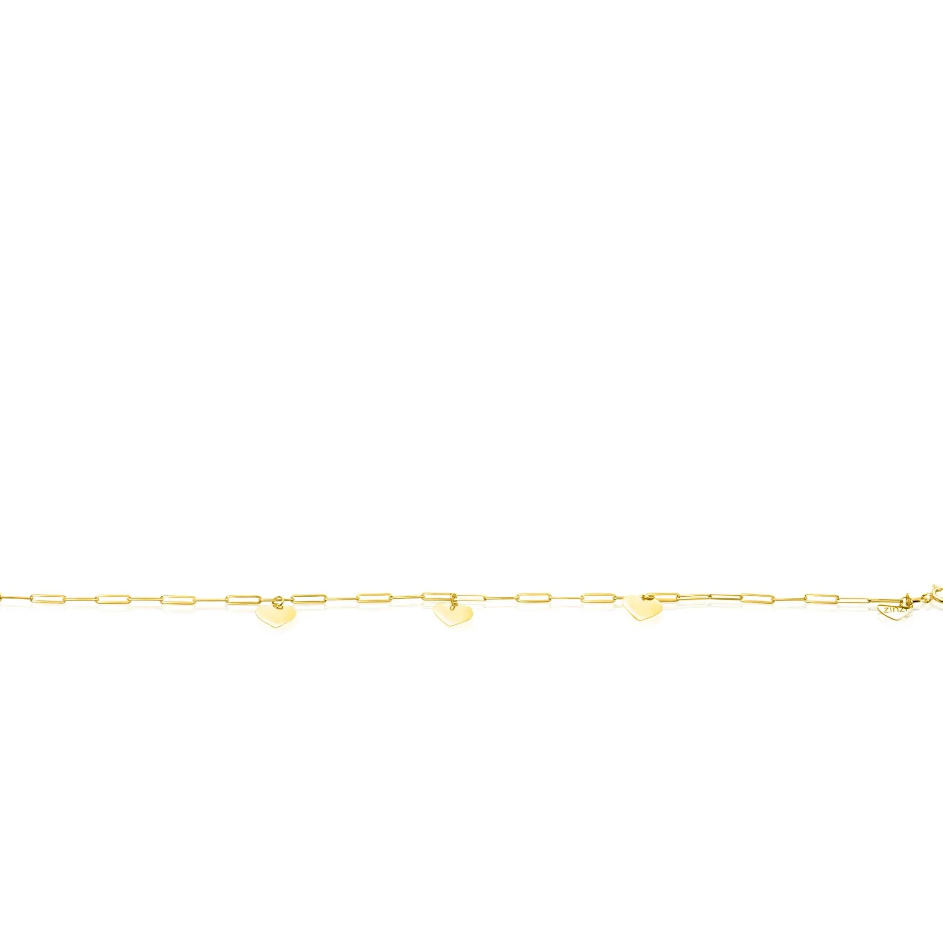 ZINZI Gold 14 krt gouden armband met trendy paperclip schakels 1,8mm breed met drie gladde harten, lengte 19cm ZGA342