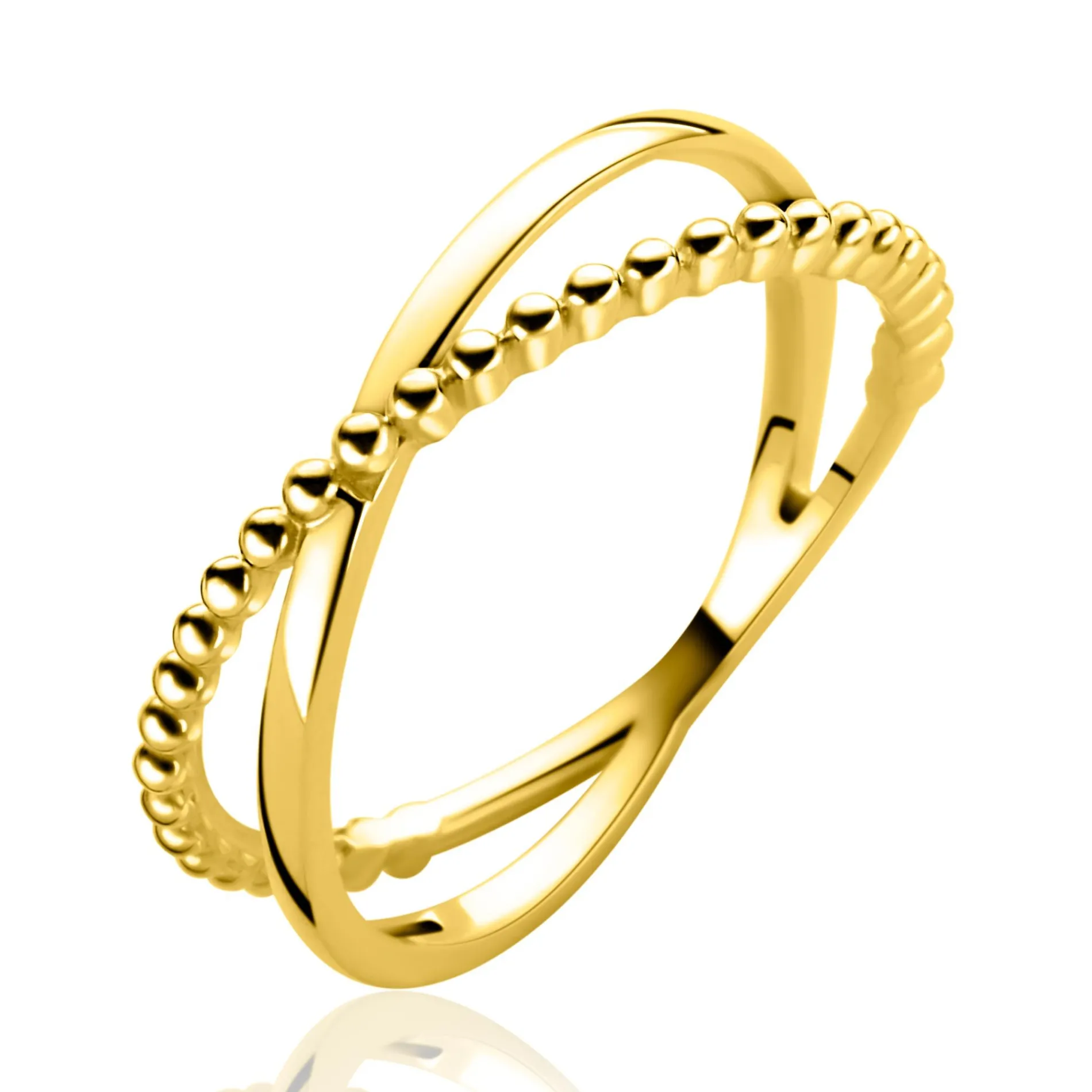 ZINZI Gold 14 krt gouden cross-over ring (5mm breed) glad en bolletjes ZGR539