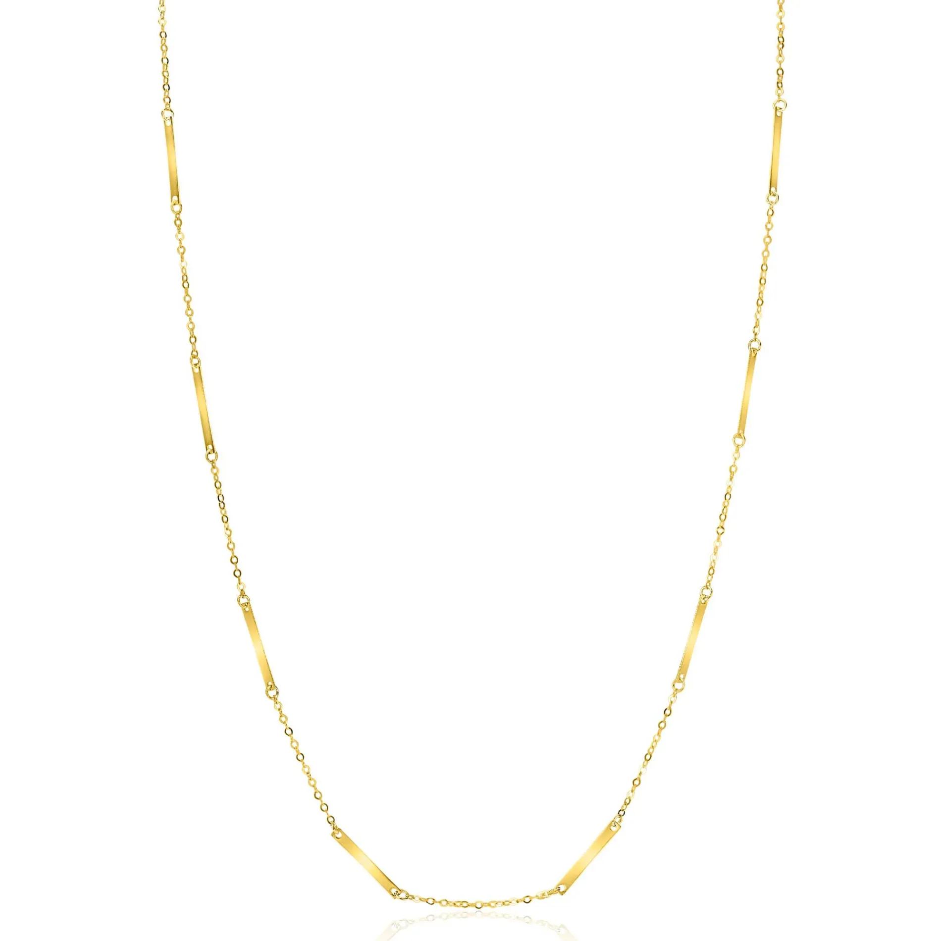 ZINZI Gold 14 krt gouden fijne massieve schakelketting met dertien lange gladde plaatjes 45cm ZGC490