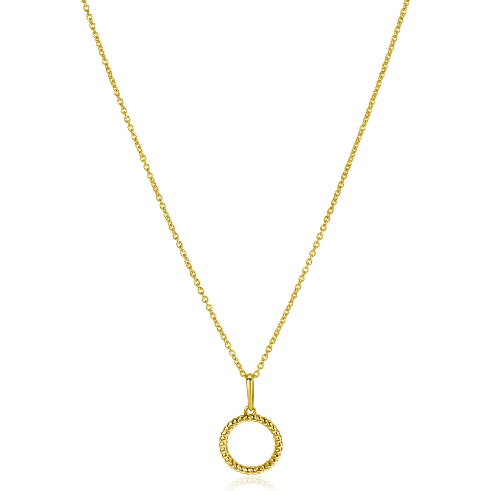 ZINZI Gold 14 krt gouden hanger met open ronde vorm 10mm, met gedraaide buis ZGH400 (zonder collier)