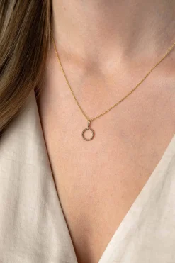 ZINZI Gold 14 krt gouden hanger met open ronde vorm 10mm, met gedraaide buis ZGH400 (zonder collier)
