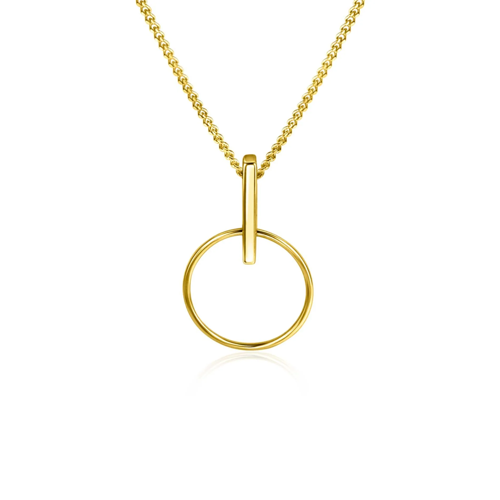 ZINZI Gold 14 krt gouden hanger 18mm met open ronde vorm en trendy staafje als hangoog ZGH404 (zonder collier)