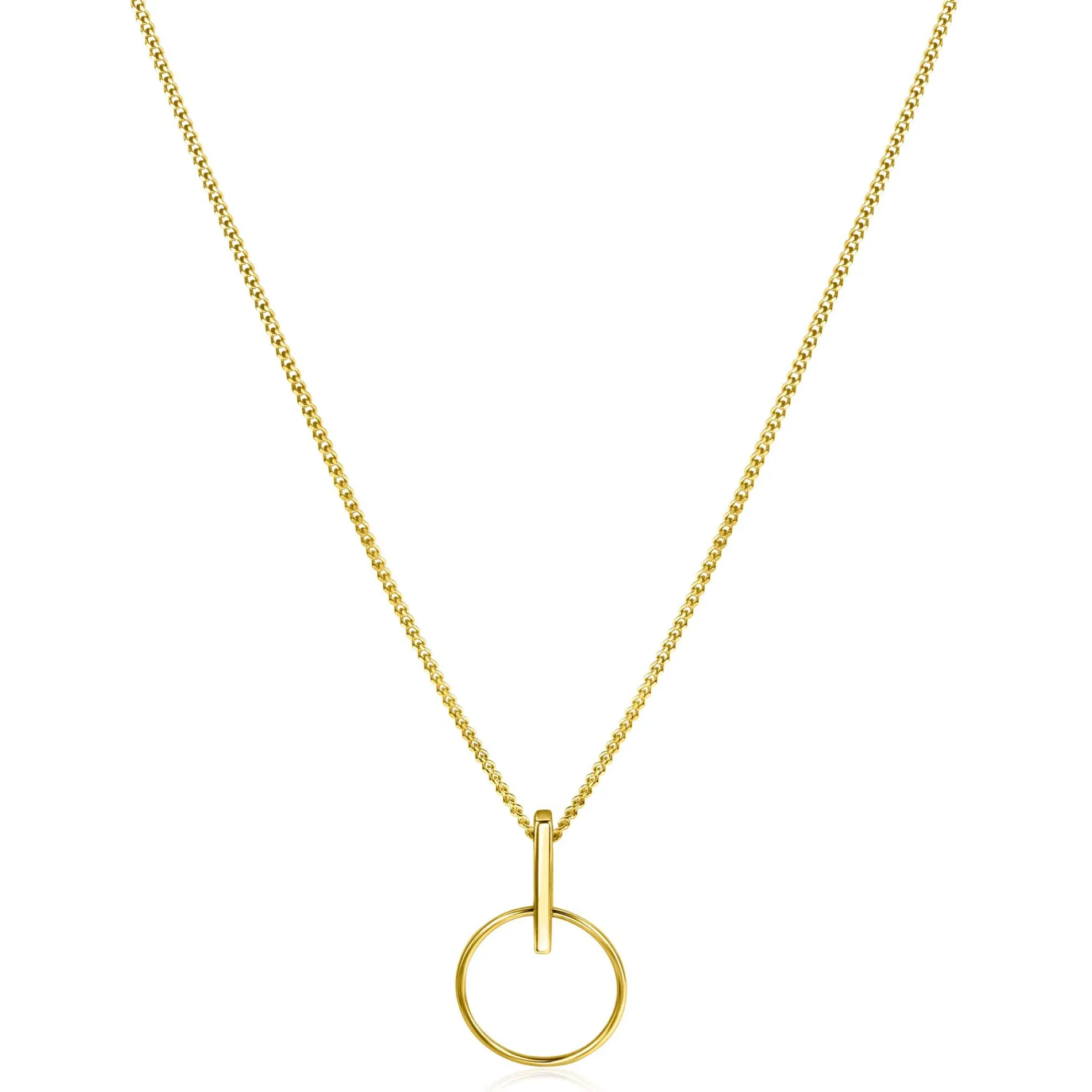 ZINZI Gold 14 krt gouden hanger 18mm met open ronde vorm en trendy staafje als hangoog ZGH404 (zonder collier)