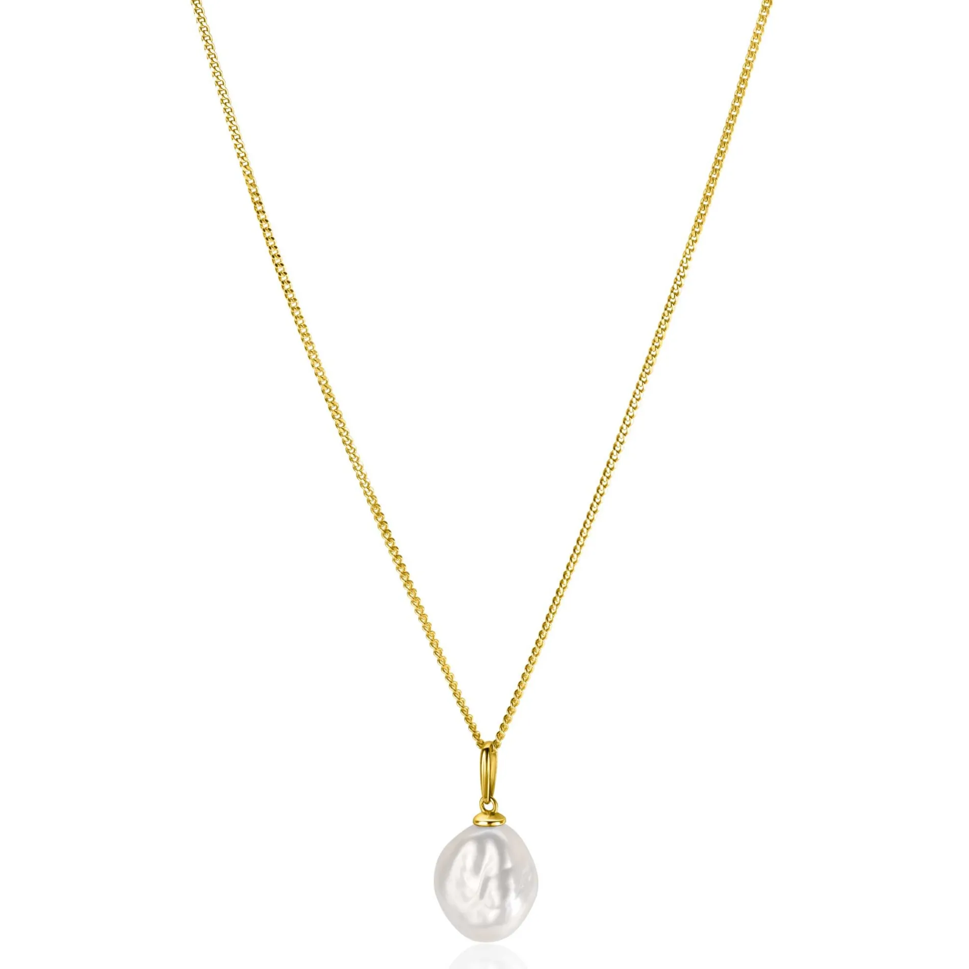 ZINZI Gold 14 krt gouden hanger met witte parel 10mm in natuurlijke vorm ZGH405 (zonder collier)