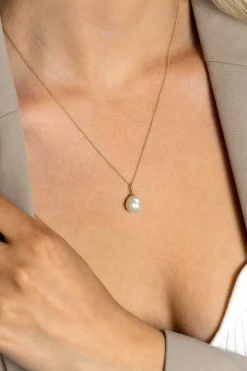ZINZI Gold 14 krt gouden hanger met witte parel 10mm in natuurlijke vorm ZGH405 (zonder collier)