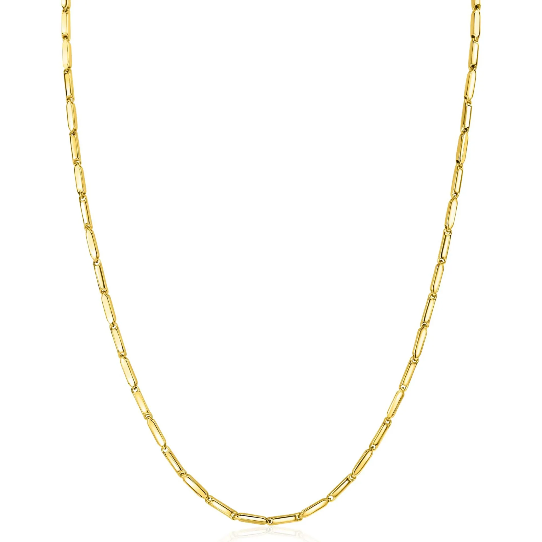 ZINZI Gold 14 krt gouden ketting met stoere rechthoekige staafjes (2mm breed) met vierkante buis 43cm ZGC452