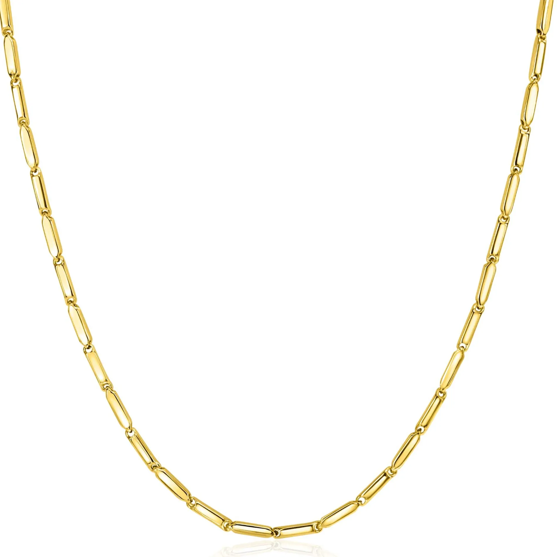 ZINZI Gold 14 krt gouden ketting met stoere rechthoekige staafjes (2mm breed) met vierkante buis 43cm ZGC452