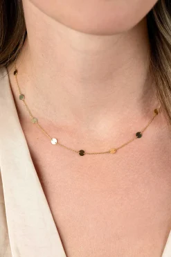 ZINZI Gold 14 krt gouden ketting met subtiele jasseron schakels en negen ronde gladde plaatjes 5mm breed 42-45cm ZGC503