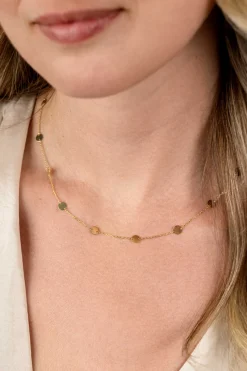 ZINZI Gold 14 krt gouden ketting met subtiele jasseron schakels en negen ronde gladde plaatjes 5mm breed 42-45cm ZGC503