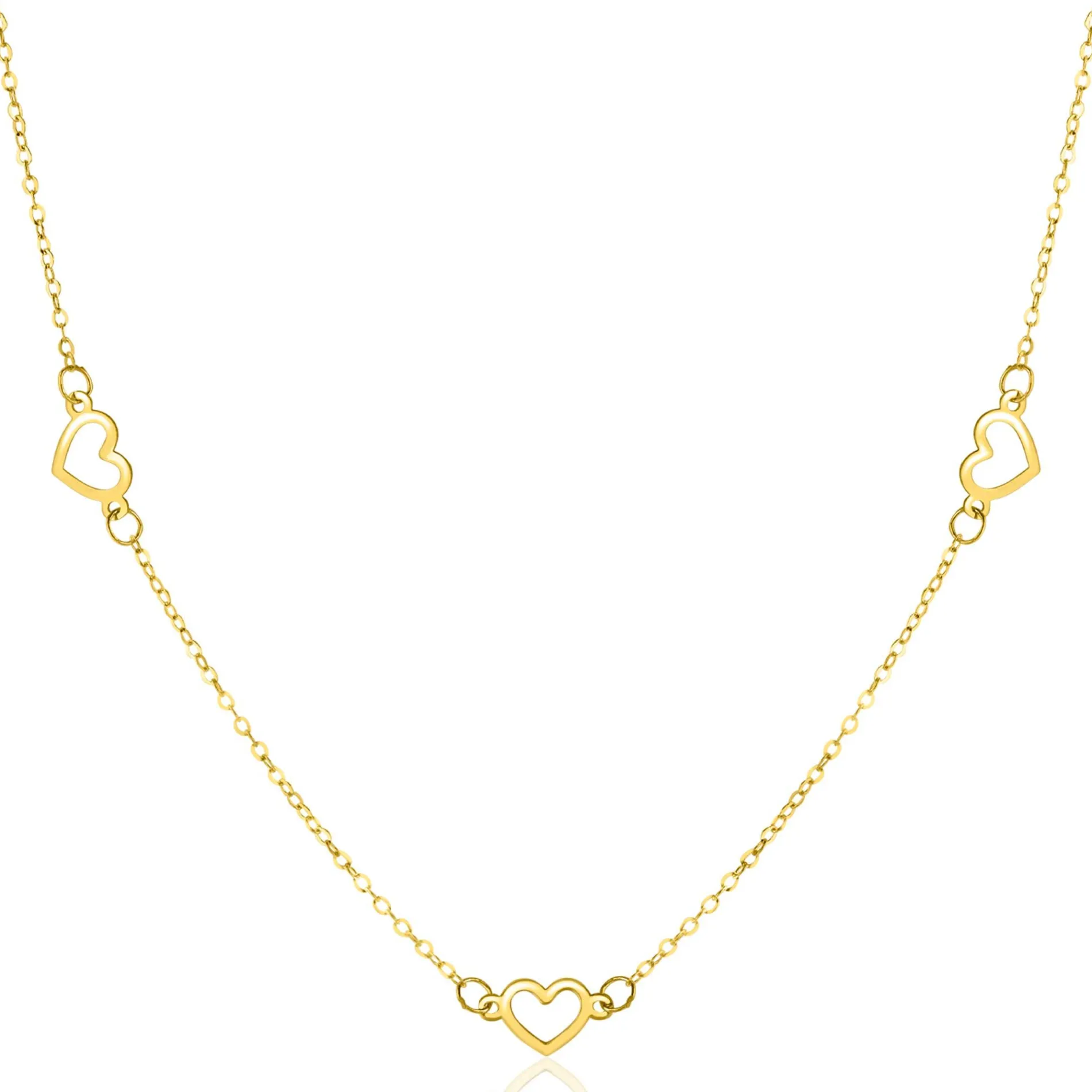 ZINZI Gold 14 krt gouden ketting met subtiele jasseron schakels en vijf open hartjes 5mm breed 42-45cm ZGC504