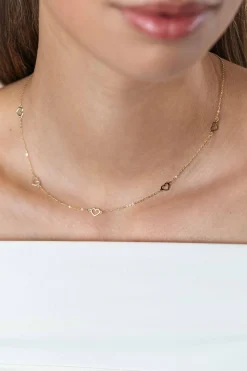 ZINZI Gold 14 krt gouden ketting met subtiele jasseron schakels en vijf open hartjes 5mm breed 42-45cm ZGC504