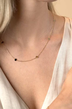 ZINZI Gold 14 krt gouden ketting met subtiele jasseron schakels en zeven ronde gladde plaatjes 5mm breed 42-45cm ZGC444