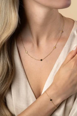 ZINZI Gold 14 krt gouden ketting met subtiele jasseron schakels en zeven ronde gladde plaatjes 5mm breed 42-45cm ZGC444