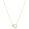 ZINZI Gold 14 krt gouden ketting met twee open rondjes, mooi met elkaar verbonden. Het groter rondje (11mm) is bezet met witte zirconia's 40-43cm ZGC460