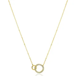 ZINZI Gold 14 krt gouden ketting met twee open rondjes, mooi met elkaar verbonden. Het groter rondje (11mm) is bezet met witte zirconia's 40-43cm ZGC460