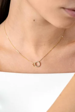 ZINZI Gold 14 krt gouden ketting met twee open rondjes, mooi met elkaar verbonden. Het groter rondje (11mm) is bezet met witte zirconia's 40-43cm ZGC460