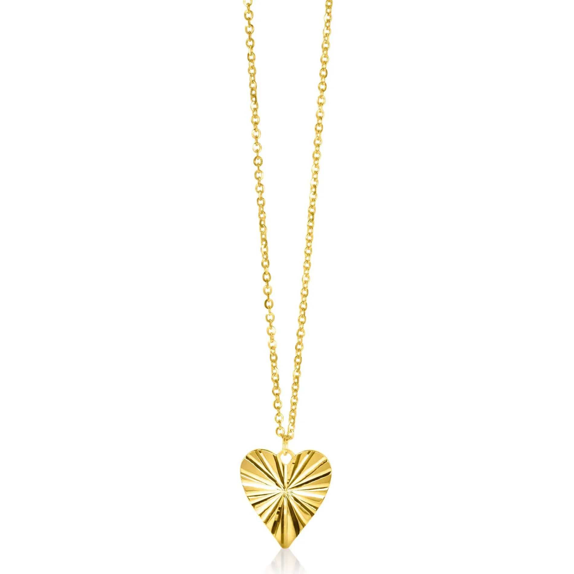 ZINZI Gold 14 krt gouden ketting 45cm met bewerkt hart hanger 15mm ZGC340