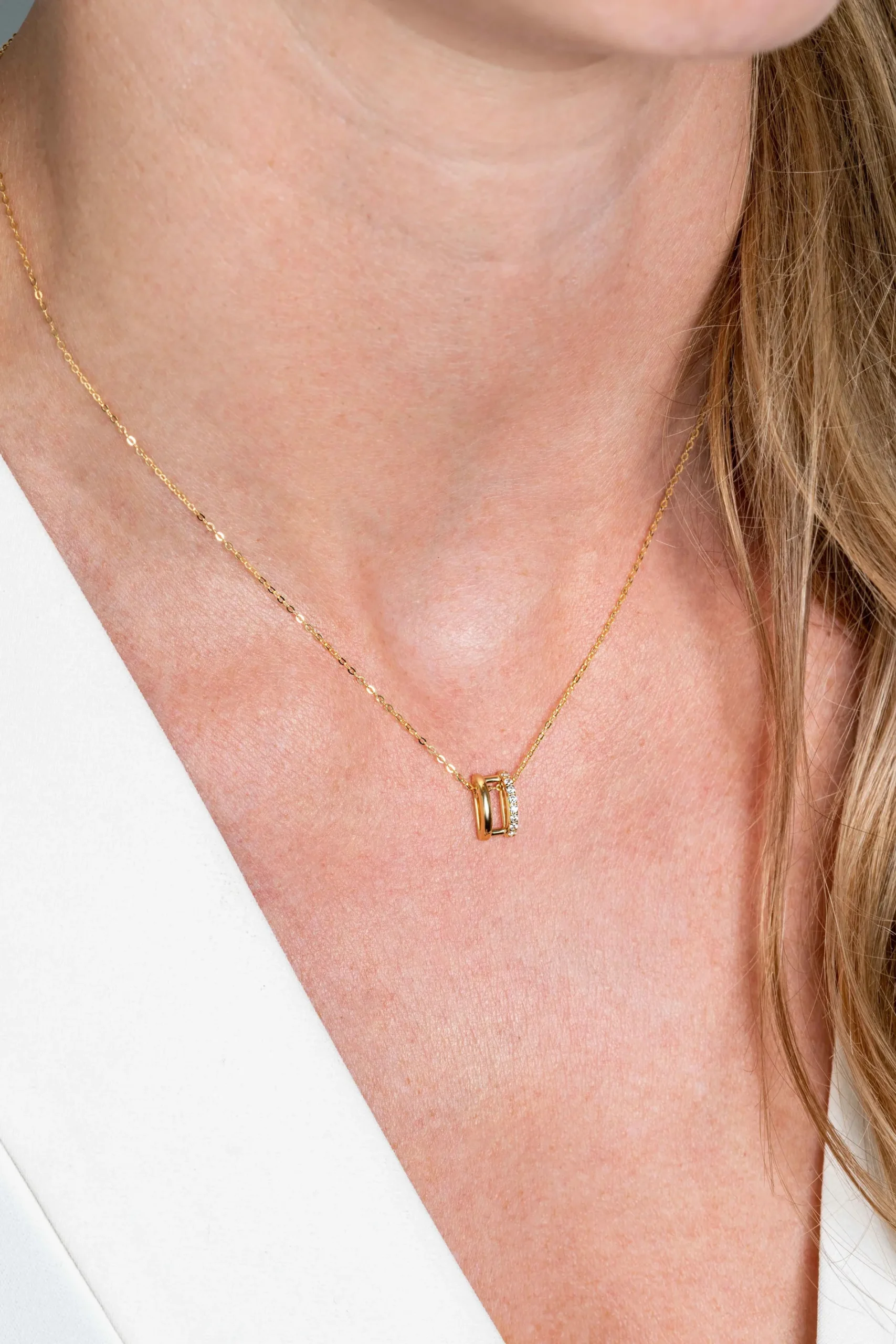 ZINZI Gold 14 krt gouden ketting 42cm met multi-look hanger, bezet met witte zirconia's ZGC382