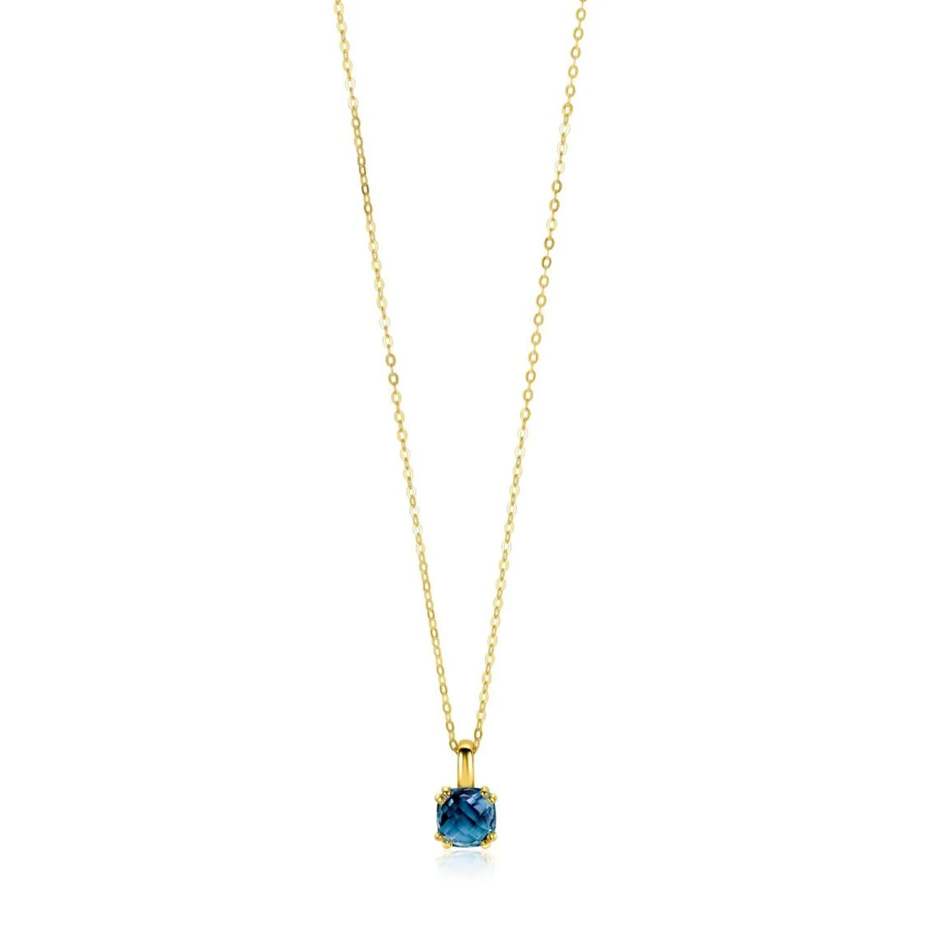 ZINZI Gold 14 krt gouden ketting met chique vierkante hanger, bezet met Londen topaas 40-43cm ZGC537