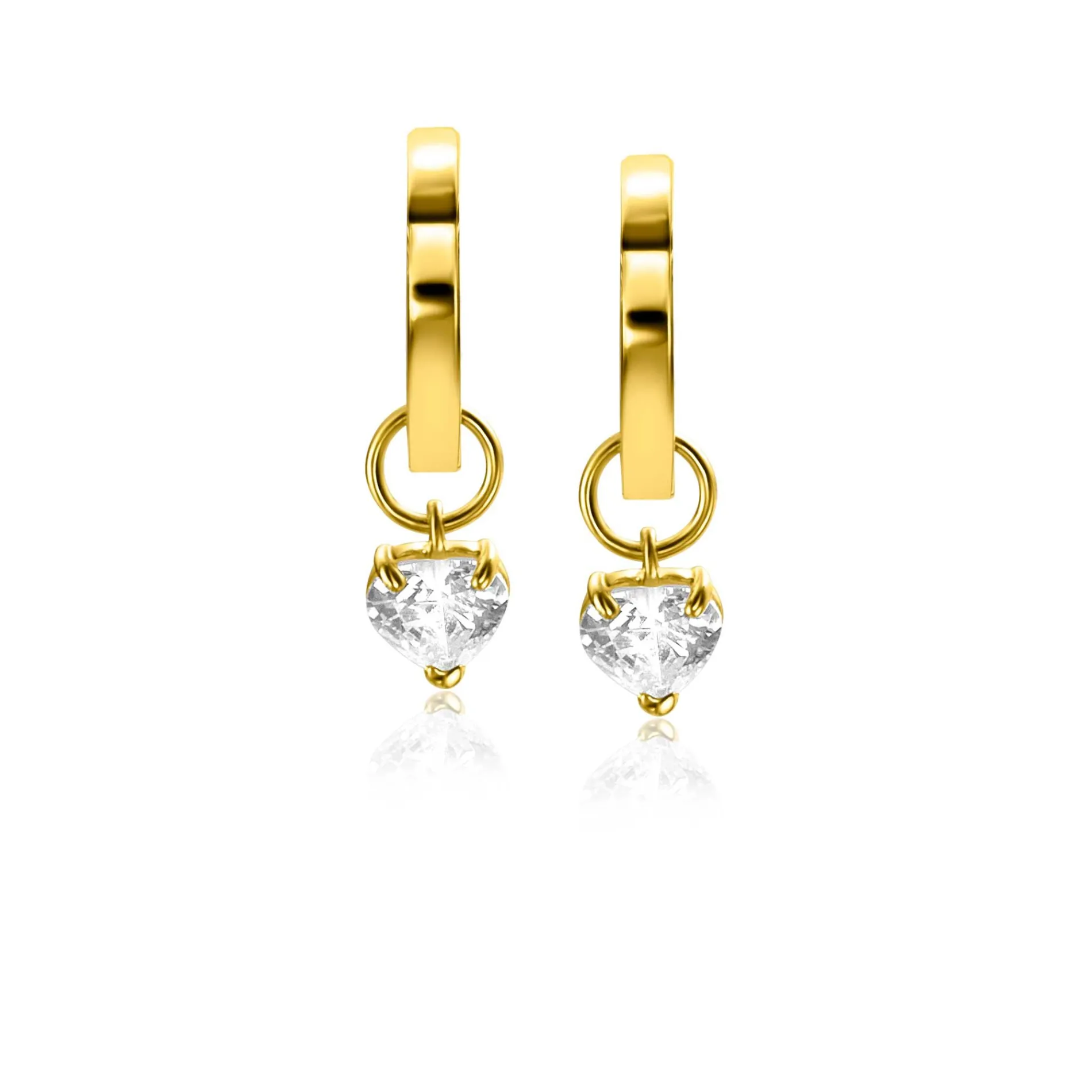 ZINZI Gold 14 krt gouden oorbedels in hartvorm bezet met witte zirconia 5mm ZGCH422 (zonder oorringen)