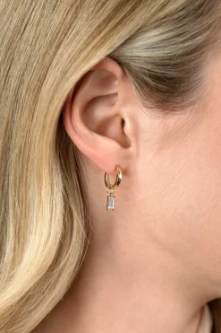ZINZI Gold 14 krt gouden oorbedels bezet met baquette geslepen witte zirconia 7mm in chatonzetting ZGCH424 (zonder oorringen)