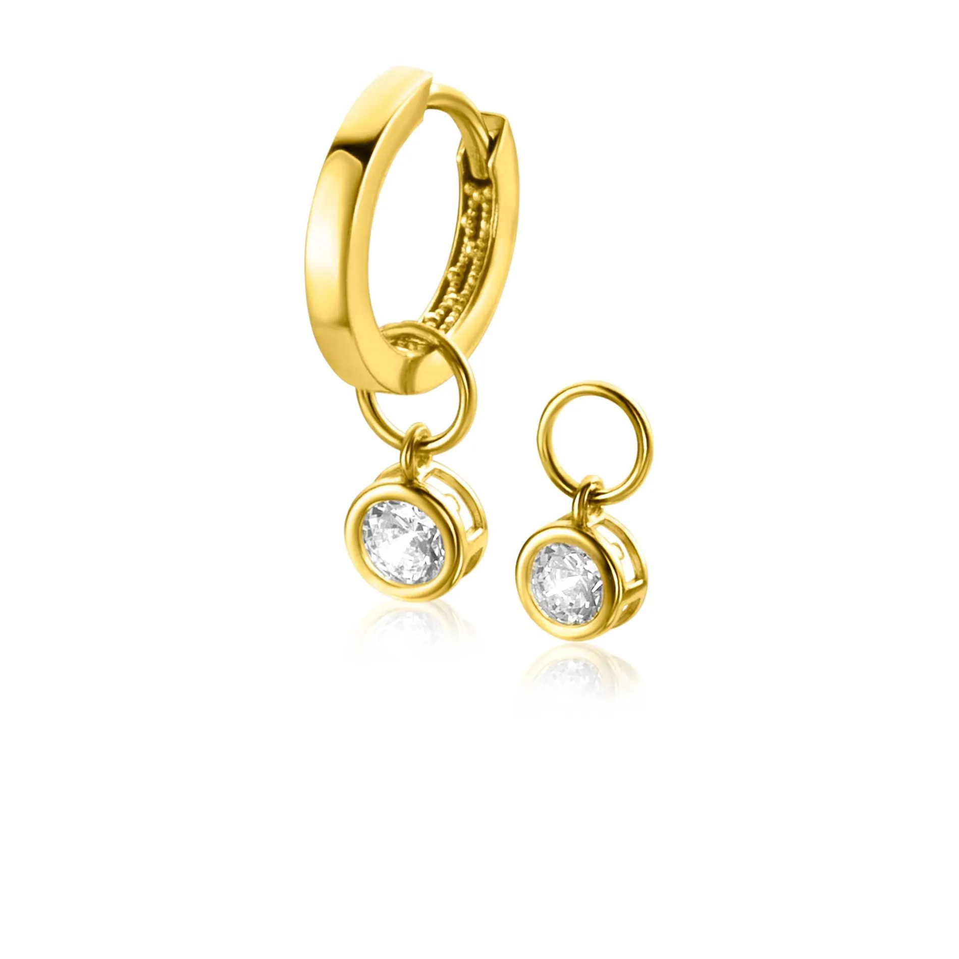 ZINZI Gold 14 krt gouden oorbedels in ronde vorm bezet met witte zirconia 5mm ZGCH421 (zonder oorringen)